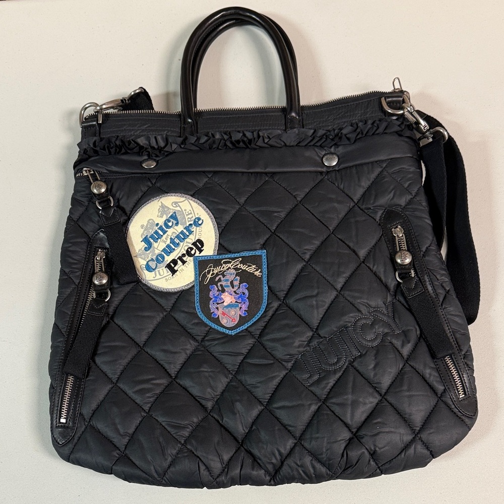 Juicy Couture Black Quilted Tote with Patches